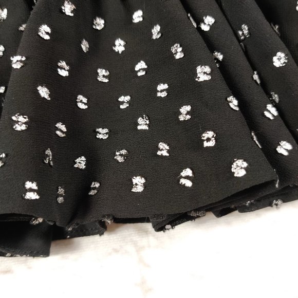 One One Six womens puff long sleeve button up ruffled top black silver dot sz S - Picture 3 of 6